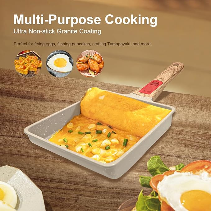 Nonstick Tamagoyaki Pan, Japanese Egg Omelette Pan Nonstick, Square Frying Pan with Detachable Handle, PFAS & PFOA-Free, Oven Safe
