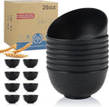 Wheat Straw Bowl Sets,8 PCS Unbreakable Cereal Bowls 26 OZ,Microwave and Dishwasher Safe Bowls,Alternative Plastic Bowl Reusable for cereal,salad,snack and soup (Pure Black)