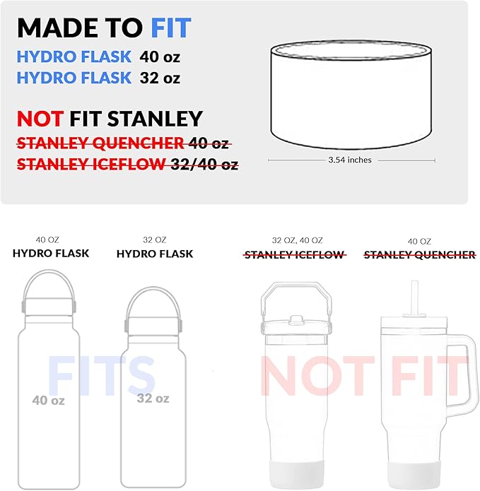 REUZBL Protective Silicone Bottle Boot for Owala FreeSip 40 oz, Hydro Flask 32-40 oz, Iron Flask, Takeya, Thermoflask, and Similar Wide Mouth Water Bottles, Protective Bottle Accessory