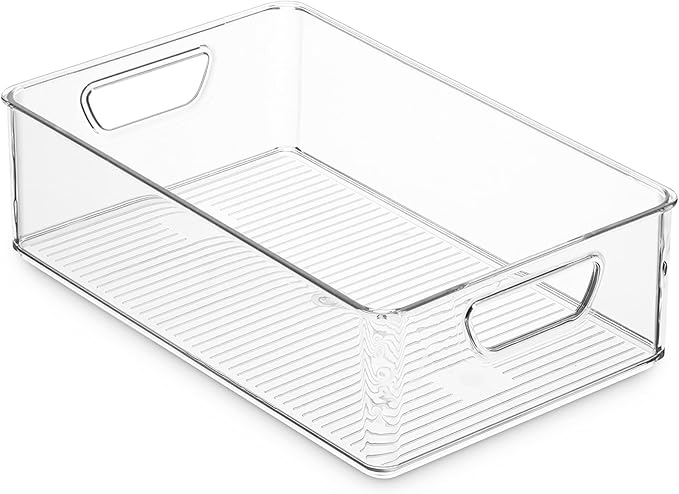 Munfix Set Of 16 Refrigerator Organizer Bins - Plastic Pantry Organization and Storage Baskets - Stackable Food Fridge Organizers with Cutout Handles for Freezer, Kitchen, Countertops, Cabinets