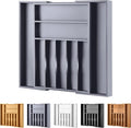 Large Premium Bamboo Silverware Organizer - Expandable Drawer Organizer & Utensil Organizer - 17"x19.7" Cutlery Tray with Dividers for Kitchen Utensils and Flatware (7-9 Slots) (Grey)