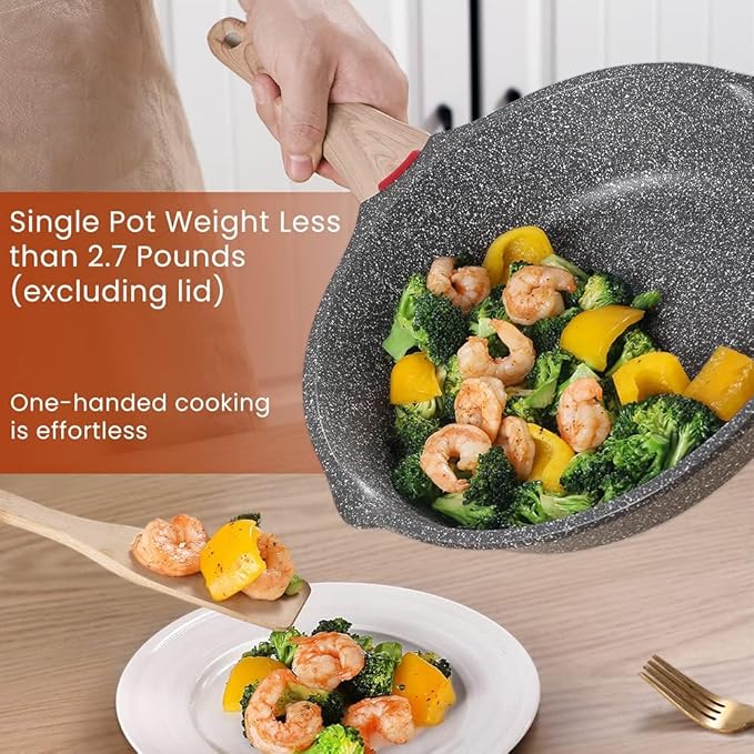 Induction Nonstick Skillet Frying Pan With Lid,Swiss Granite Omelette Pan, Scratch-Resistant Safe Cookware Set，PFOA Free(8 inch)