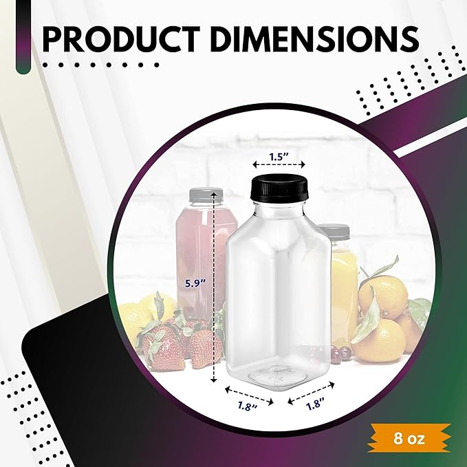 Green Direct 8 oz Clear Empty Plastic Bottles With Leak Proof Caps for Water, Juice, Milk, or Smoothie, Reusable, BPA Free Bulk Beverage Containers Pack of 20