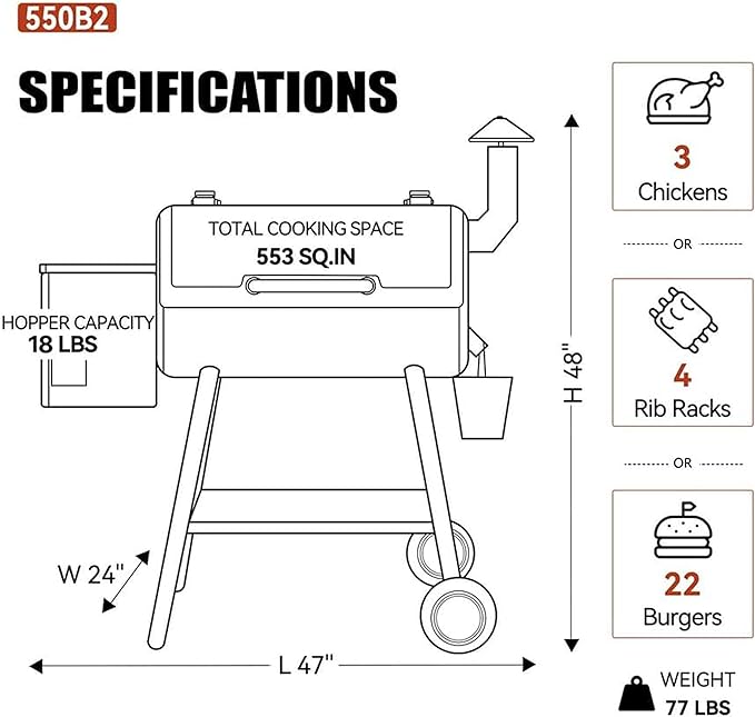 Z GRILLS ZPG 550B2 Wood Pellet Smoker, 8 in 1 BBQ Grill with Latest PID Technology LCD Controller, Auto Temperature Control, Meat Probe, 553 sq in Black