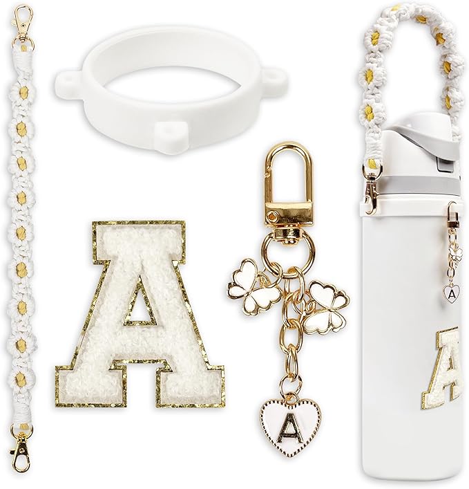 Cute Letter Charm Set Compatible with Owala Water Bottle 24 oz, 32 oz, 40 oz, Owala Kids, Owala Coffee Tumbler, Owala FreeSip – Includes Handle Strap, for Owala Accessories & Stanley Cup Accessories