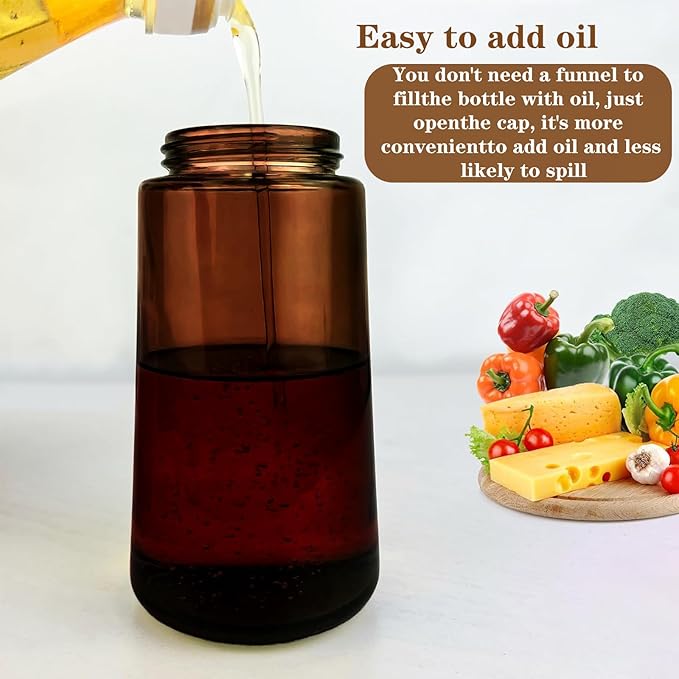 2-in-1 Glass Oil Dispenser & Sprayer - 16oz/470ml Leakproof Olive Oil Sprayer Bottle for Cooking, Air Fryer, BBQ, Baking, Salad (Black)