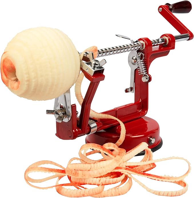 Apple Peeler and Corer - Durable Heavy Duty Chrome Cast Iron w Powerful Countertop Suction, Hand Crank for Fruits, Potatoes or Veggies, Picking Season- Thanksgiving Pie Dessert Baking, Holiday Gift