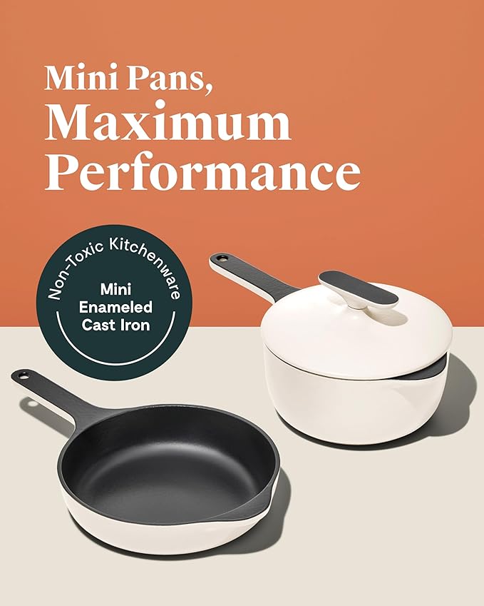 Caraway Cast Iron Skillet - 8” Enameled Cast Iron Pan With 3 Layer Enamel Coating - No Seasoning Required - Compatible With All Stovetops - Free From Forever Chemicals - Cream