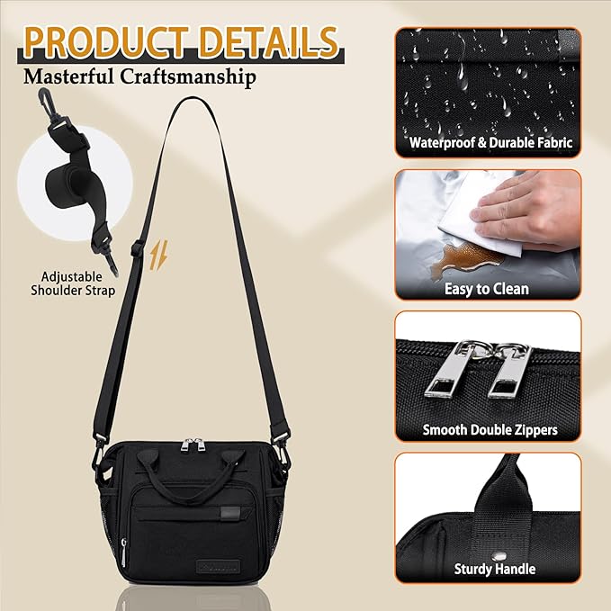 TuErCao Small Lunch Bag Lightweight Insulated Lunch Box for Women Work Portable Soft Cooler for Picnic Travel Road Trips, Loncheras para Mujer, Black