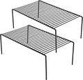 Kitchen Cabinet Organizer Shelf Rack Set of 2, Medium (13 x 9.4 inch) Metal Freezer Organizer Wire Shelves, Plate Dish Storage Rack for Cabinets, Counter, Cupboard, Pantry Organization, Black