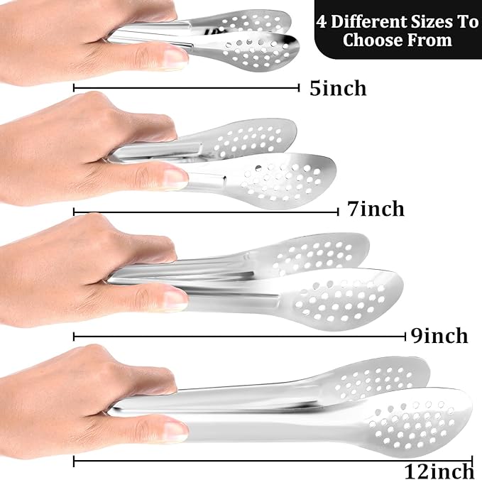XEVOM Serving Tongs, 8 Pack, 7 Inch, Stainless Steel, Silver, Buffet Tongs
