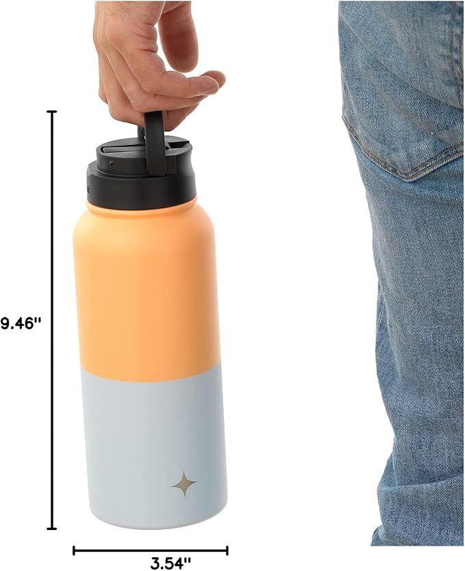 JoyJolt Triple Insulated Water Bottle with Straw Lid AND Flip Lid! 32oz Large Water Bottle, 12 Hour Hot/Cold Vacuum Insulated Stainless Steel Bottle. BPA-Free Leakproof Water Bottles - Thermos Bottle