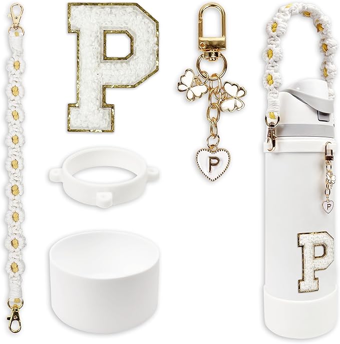 SITKOL Silicone Boot Cute Monogram Set Compatible with Owala Water Bottle 24 oz, 32 oz, 40 oz - Perfect Letter Owala Accessories for Owala Tumbler, Owala Free Sip, Pink Owala, Black Owala