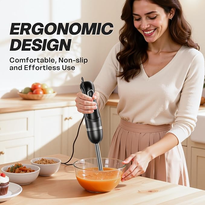Immersion Blender Handheld Corded Electric Hand Blenders Portable Stick Mixer with 2 Mixing Speed and Stainless Steel Blades Emulsifier for Blending Soup, Smoothies, Puree or Baby Food