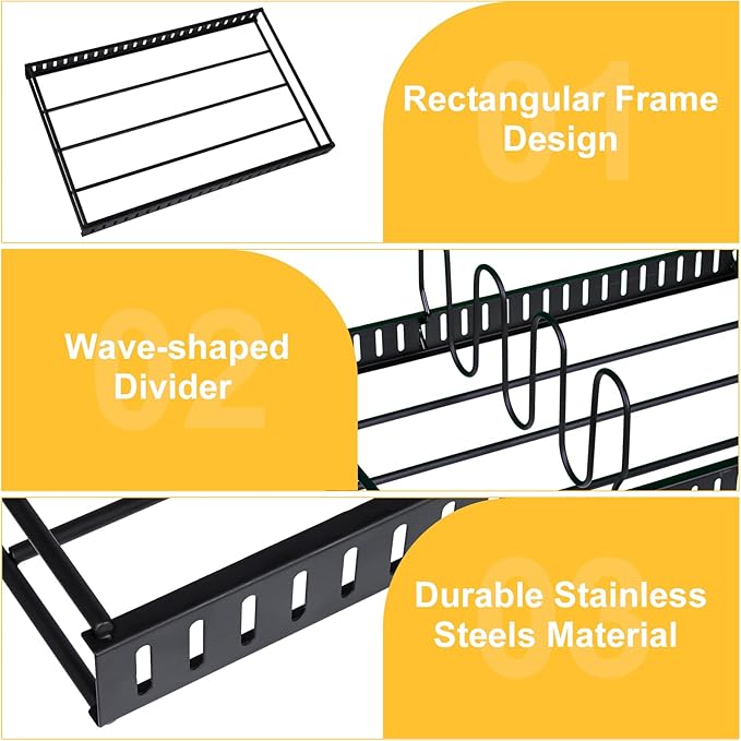 X-cosrack Metal Food Container Lid Organizer&Adjustable 6 Dividers Storage Container Lid Holder Rack for Cabinets, Cupboards, Pantry Shelves, Drawers to Keep Kitchen Tidy,Black(Patent Pending)