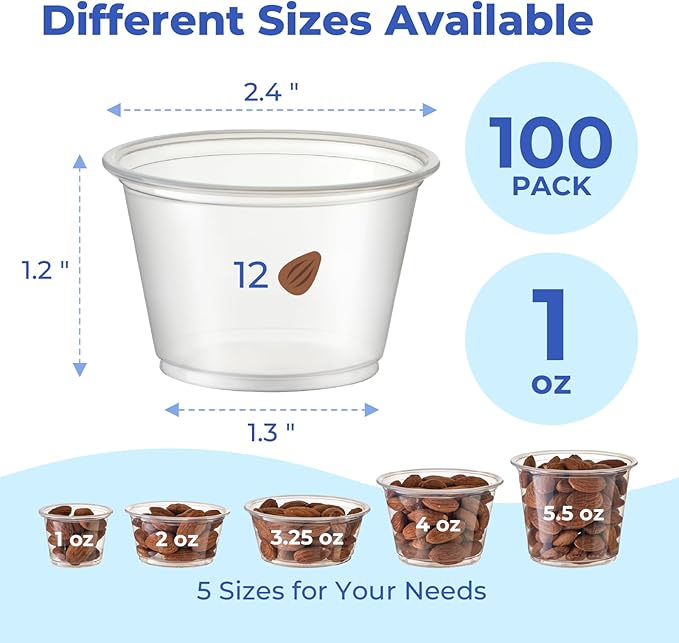 Fit Meal Prep 250 Pack 1 oz BPA Free Condiment Cups No Lids, Disposable Jello Shots Containers, Small Dipping Sauce Cups, Plastic Ramekins in Bulk, Stackable Souffle Cups for Sample, Portioning