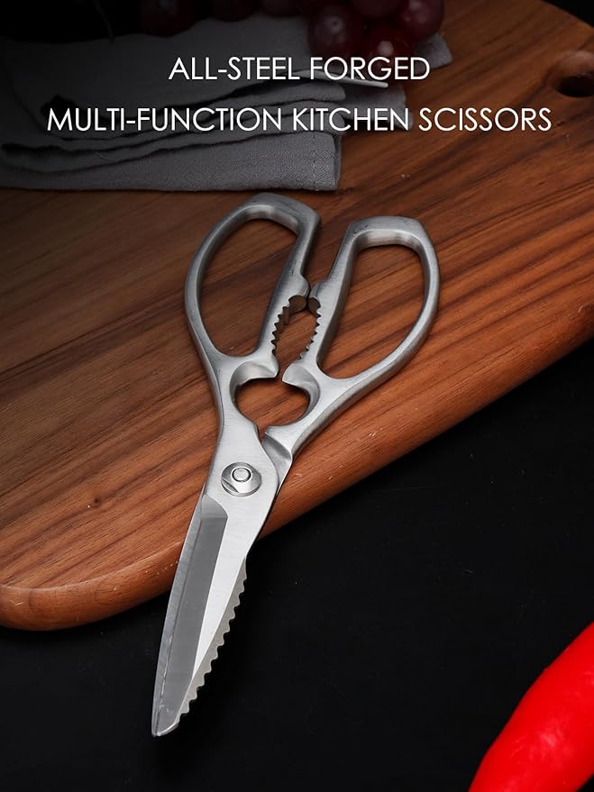 Heavy-Duty Kitchen Scissors Forged from Stainless Steel, Kitchen Shears for Food, Ideal Cooking & Culinary Scissors for Meat, Poultry and Vegetables, Dishwasher Safe, 5-Year Warranty