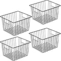 SANNO Black Closet Baskets Freezer Baskets Pantry Storage Wire Basket,Wire Basket Farmhouse Storage Organizer, Metal Household Storage Organizer Bin for Pantry Shelf Kitchen Cabinet Bathroom Black