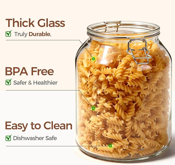 ComSaf Glass Jars with Airtight Lid 86 oz, Wide Mouth Mason Jars, Canning Jars, Large Glass Storage Containers with Lids, Flour Sugar Storage Containers, Large Canister for Rice, Pickle, Set of 2