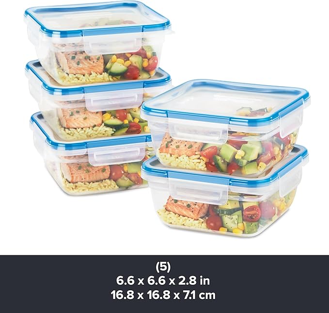 Snapware Total Solutions (5-Pack, 5.5 Cup) Plastic Food Storage Containers Set, Airtight & Leakproof Locking BPA-Free Lids Tupperware, Freezer Dishwasher Microwave Safe