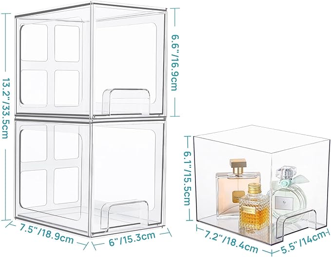 Vtopmart 8 Pack Stackable Under Sink Organizer Drawers, Clear Acrylic Storage Bins for Kitchen and Bathroom Cabinets, Baby Bottles, Cleaning Supplies, 6.6'' Tall Space-Saving Drawer System