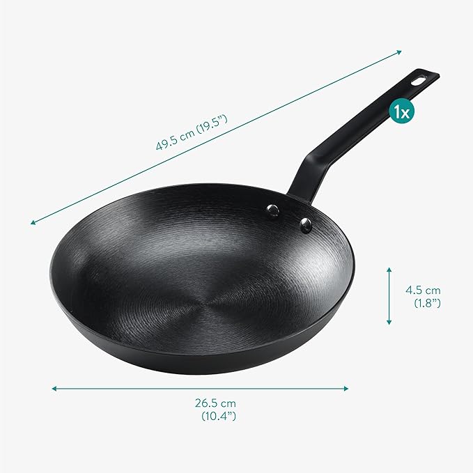 Navaris Nitrided Cast Iron Skillet Pan - Pre-Seasoned Lightweight Non Toxic Frying Pans - Dishwasher Safe Ovenproof No Re-Season Cast Iron Skillets - Dishwasher Safe - 9.8"(25cm)
