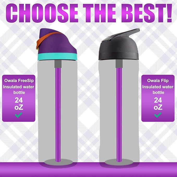 6pcs Replacement Straws for Owala FreeSip 24oz 32oz, Reusable Plastic Straws with Cleaning Brush for Owala Insulated Water Bottle 24 oz 32 oz, Tumbler Accessories (Purple)