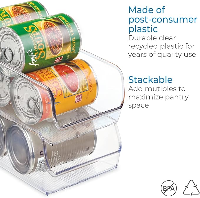 iDesign Linus Plastic Canned Food and Soda Can Organizer with Lid for Refrigerator, Freezer and Pantry, BPA-Free, 5.25" x 11" x 3.5", Clear,0 liters
