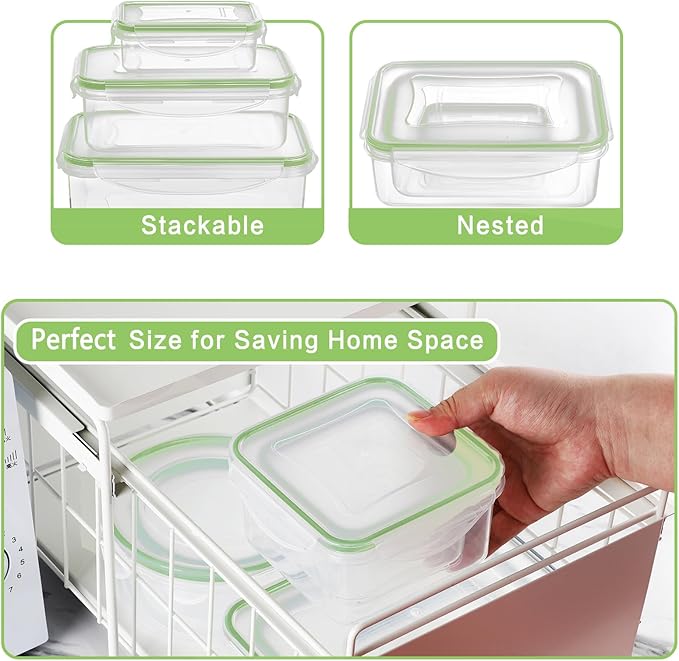 HOMBERKING 40 Pieces Food Storage Containers Set with Snap Lids (20 Lids + 20 Containers), Meal Prep Airtight Plastic Containers, BPA-Free Lunch Box for Kitchen, Pantry, Home, Green