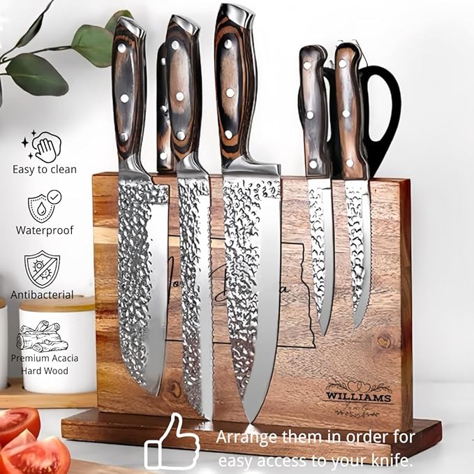 Personalized magnetic knife holder featuring the shape and name of the state where the US is located, as well as the date. Suitable for custom wedding, new home moving gifts, etc.