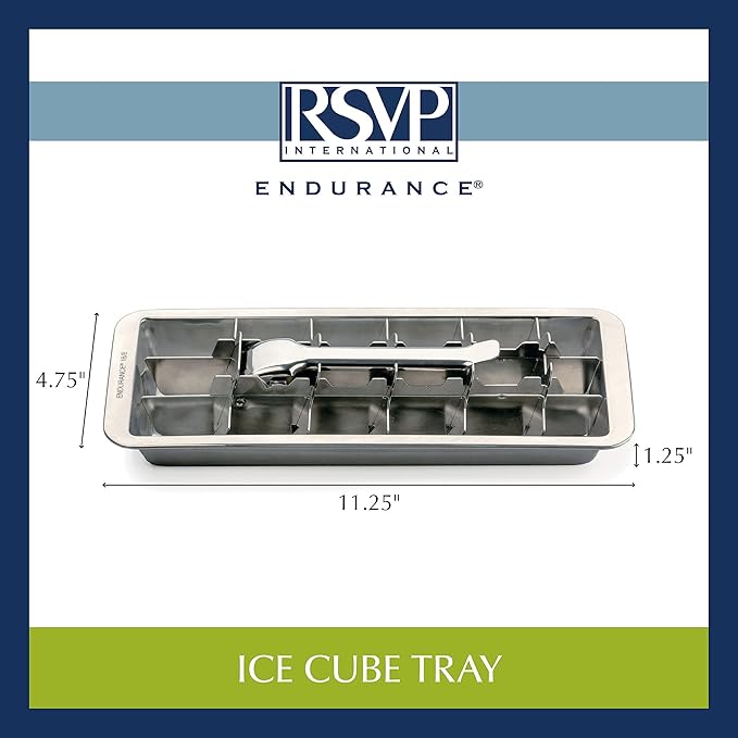 RSVP International Endurance® Vintage Inspired Ice Cube Tray, 11" | Retro Design for Bars & Kitchens | Levers Remove Cubes | Heavy Duty Stainless Steel | Dishwasher Safe