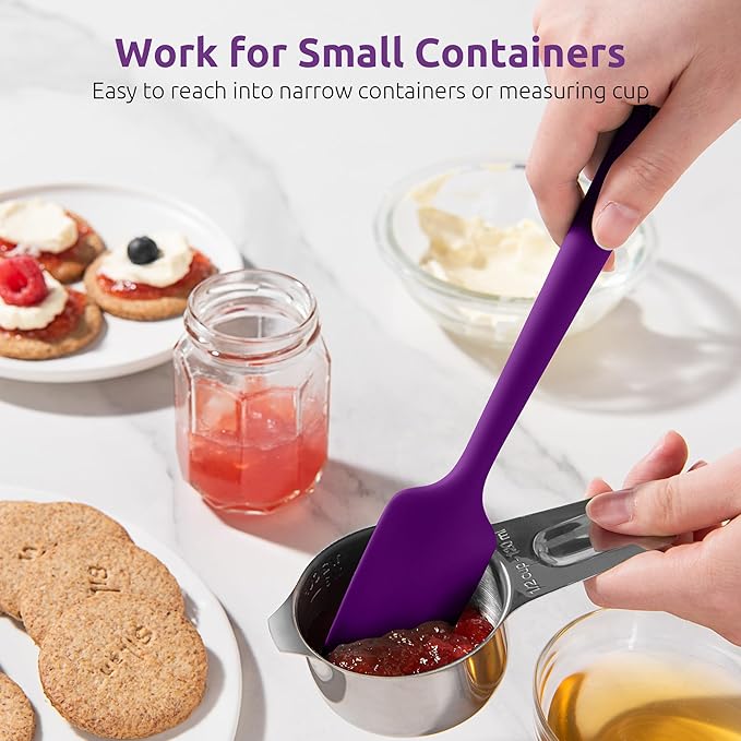 U-Taste Small Mini Silicone Spatula: 9×2inch 600ºF Heat-Resistant Food-Grade Jar Scraper for Kitchen Use, Non-Stick Seamless Flexible Baking Utensil for Mixing, Scraping Jam in Bowl or Cup (Purple)