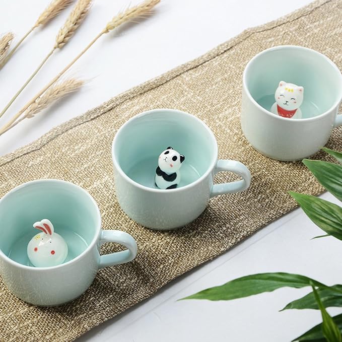 ZaH 3D Mug Animal Inside Cup Cartoon Ceramics Figurine Teacup Christmas Birthday Gift for Boys Girls Kids Women Men Coffee Mug (8 oz Rabbit)