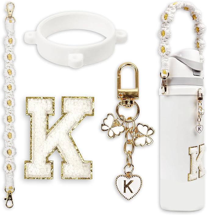 Cute Letter Charm Set Compatible with Owala Water Bottle 24 oz, 32 oz, 40 oz, Owala Kids, Owala Coffee Tumbler, Owala FreeSip – Includes Handle Strap, for Owala Accessories & Stanley Cup Accessories