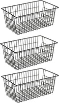 SANNO Large Freezer Baskets Metal Storage Organizer Bin Basket Wire Storage Basket for Kitchen Pantry Bathroom Large Metal Farmhouse Food Fruit Produce Organizer Bins,black,3