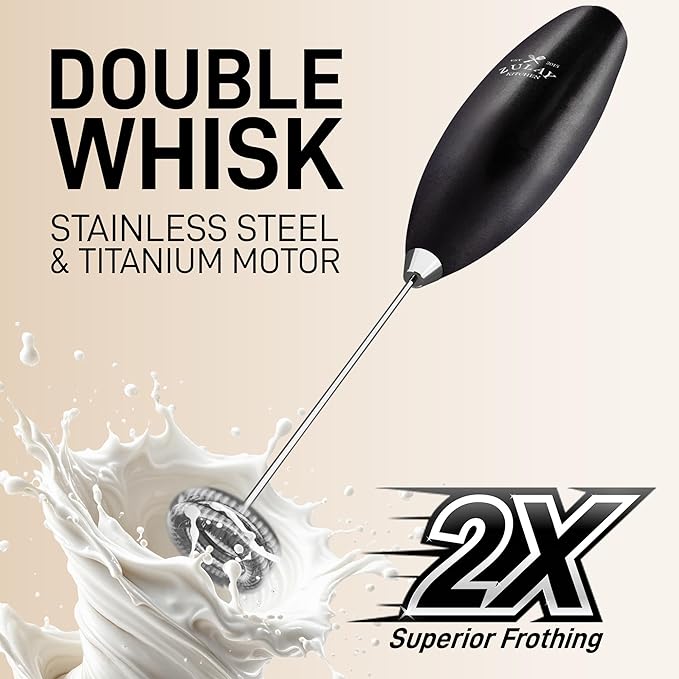 Zulay Kitchen Double Whisk Milk Frother – Handheld Foam Maker for Coffee, Lattes, Matcha, Hot Chocolate & Cappuccinos – Whip Creamy Froth in Seconds, Portable & Easy to Use