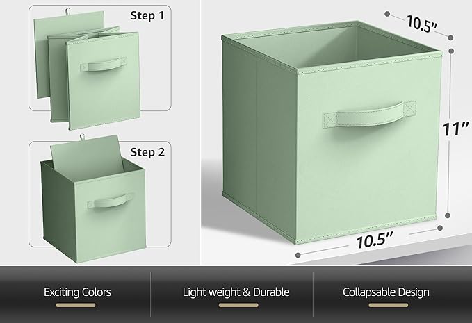 Sorbus Foldable Storage Cubes - 6 Pack, 11 Inch, Sage Green, Fabric, Foldable, Storage and Organization, Versatile Use, Collapsible Storage, Lightweight and Durable