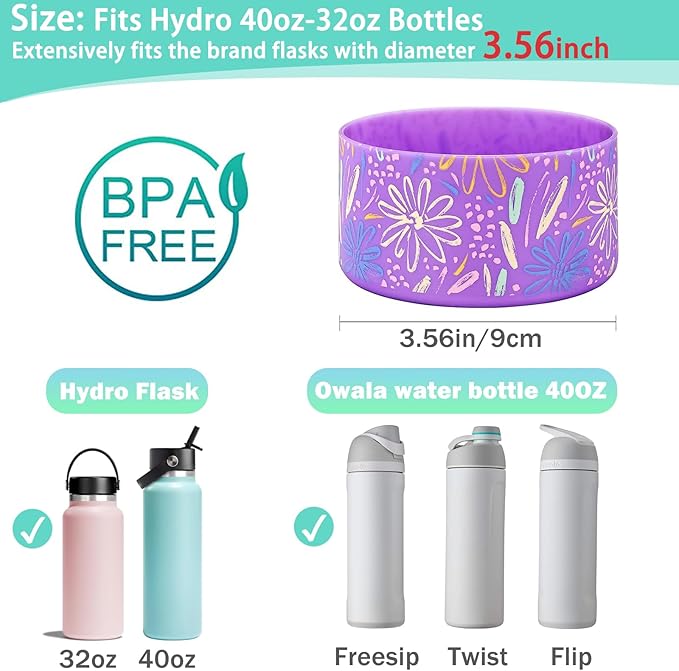 WK IEASON Protective Silicone Base Boot for Hydro Flask Mouth, Anti-Slip Silicone Sleeve Cover Bumper for Hydro Water Bottle Accessories -3.56inch Bottom Diameter