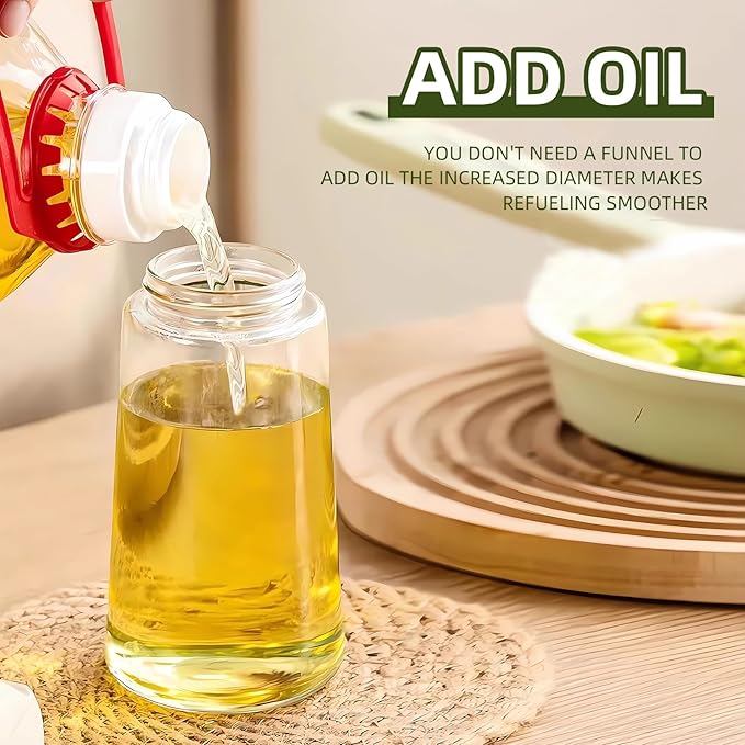 2pcs Oil Sprayer for Cooking, 16oz/470ml Oil Dispenser for Kitchen, 2 in 1 Olive Oil Dispenser Bottle for Kitchen Gadgets, Air Fryer, Salad, BBQ (Black, Ivory)