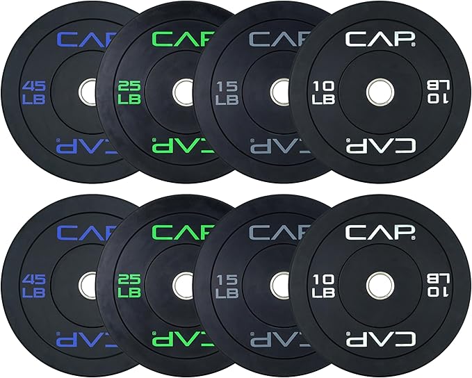 CAP Barbell 2-Inch Olympic Bumper Plate Weight Set with 6 Post Rack | 100-370 lbs | Multiple Options