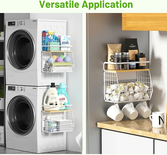 Ofiray-home Magnetic Fridge Shelf with Wood Lid, Fruit Potato Onion Storage Bins, Pantry Organizers, Large Container Spice Rack for Refrigerator, Kitchen Counter, Cabinet (1, White)