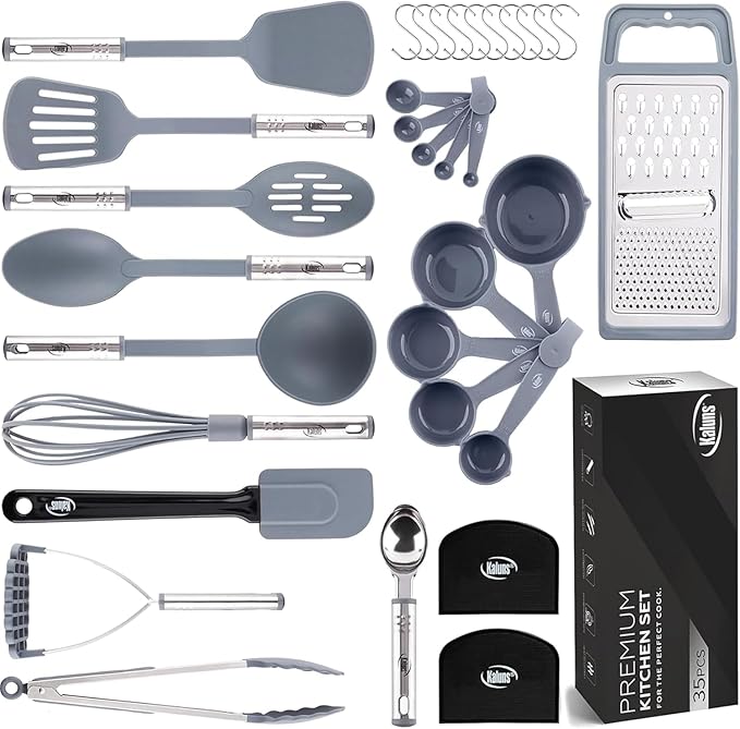 Kitchen Utensils Set 35 PCS Cooking Utensils Set, Nonstick and Heat Resistant Nylon Stainless Steel Silicone Spatula Set - Kitchen Gadgets Home Essentials Kitchen Accessories, Apartment Must Haves