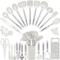 Kitchen Utensil Set-Silicone Cooking Utensils-33 Kitchen Gadgets & Spoons for Nonstick Cookware-Silicone and Stainless Steel Spatula Set-Best Kitchen Tools, Useful Pots (Cream White)