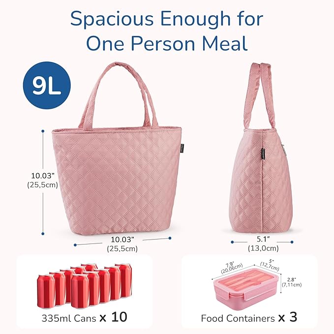 Gloppie Women's Lunch Bag for Work | Lonchera para Mujer - Leakproof & Insulated Tote | Water-Resistant Thermal Meal Cooler | Reusable Lunch Tote Pink