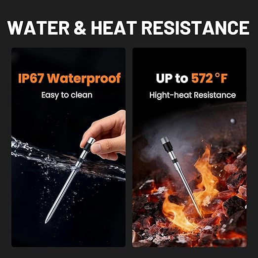Smart Bluetooth Wireless Meat Thermometer, Real-Time Monitoring Control Digital Thermometer with Smart App, 2 Meat Probes IP67 Waterproof High Accuracy Perfect for BBQ, Oven, Grill & Smoker