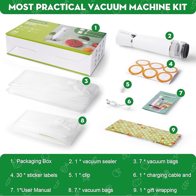 Vacuum Sealer for Food with Visible Water Tank, Handheld Saver Compact Vacuum Sealer Machine with 14 Reusable Vacuum Bags, 6X Preservation & Fresh, Includes Gift Wrapping