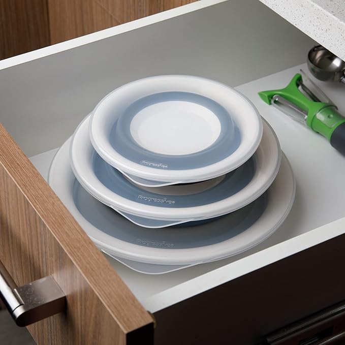 Progressive Prepworks Thinstore Collapsible Prep/Storage Bowls with Lids - Set of 3, Dark Pastels