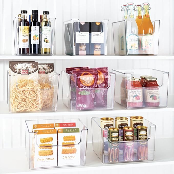 mDesign Set of 4 Storage Trays Open Top Kitchen Tray for Food Storage Made of Plastic Ideal in The Kitchen Cupboards or as Fridge Boxes 25.4 cm x 25.4 cm x 19.7 cm Clear
