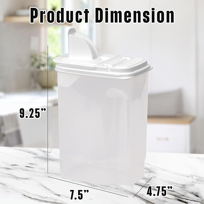 Buddeez Large Food Storage Container - 3.75 Quart Sugar Buddy, All Purpose Clear Kitchen Organization and Storage - Sugar, Flour, Cereal, Rice Dispenser, EZ Pour Spout & Easy Grip Handle (White Lid)