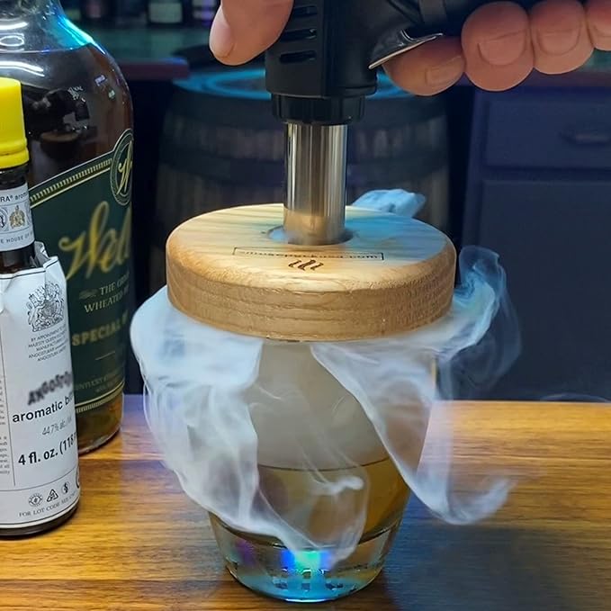 Cocktail Smoker Kit - Made in USA - Lifetime Warrenty - Apple+Cherry+Walnut Wood Chips - Create Smoked Old Fashioned - Great Bourbon Gift - Includes Premium Torch & NEW Gift Box. (No Butane)